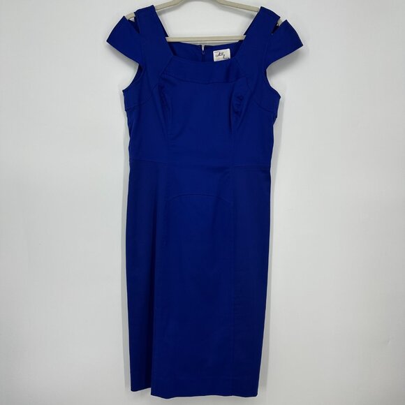 Milly Sheath Dress 10 Keithly Cut Out Cold Shoulder Cocktail Fitted Royal Blue - Picture 2 of 11